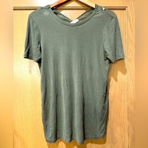 Sandro Pullover Olive Green Cross Back Tee / Sheer Back / Medium